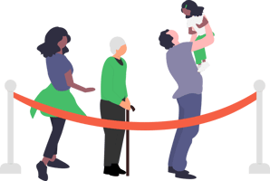 Healthcare patients in a line waiting 